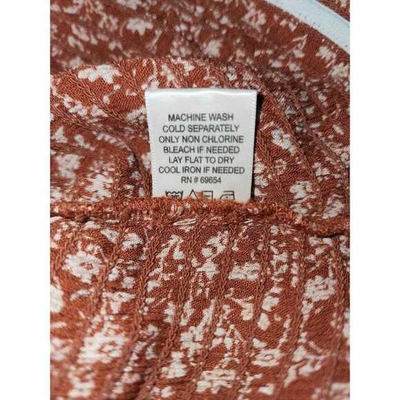 Dizzy Lizzy Smocked Crop Top Women's XL Rust‎ Orange White Floral Tie-Straps NEW - Picture 5 of 11